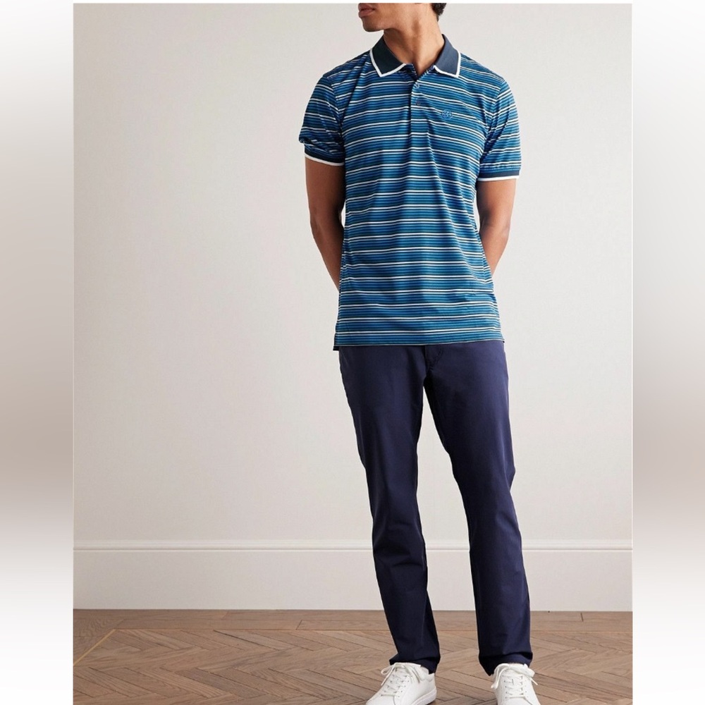 G/FORE Men’s Cinque Terre Tech Pique Polo Blue Striped Size M Golf